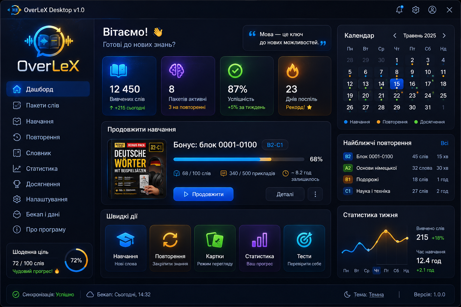 OverLeX statistics screen mockup